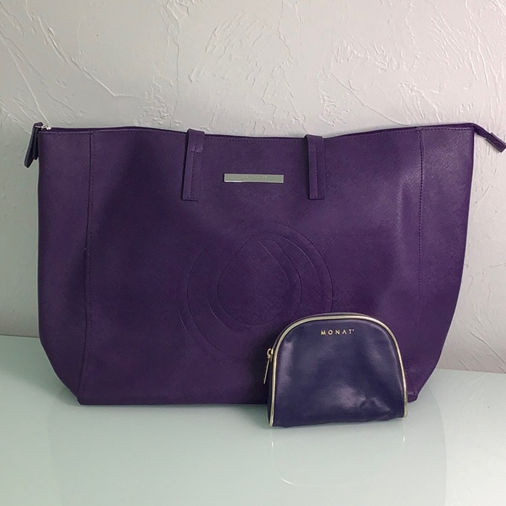 Monat Purple oversized top zippered shoulder purse bag & Cosmetic pouch NWOT - Picture 13 of 14